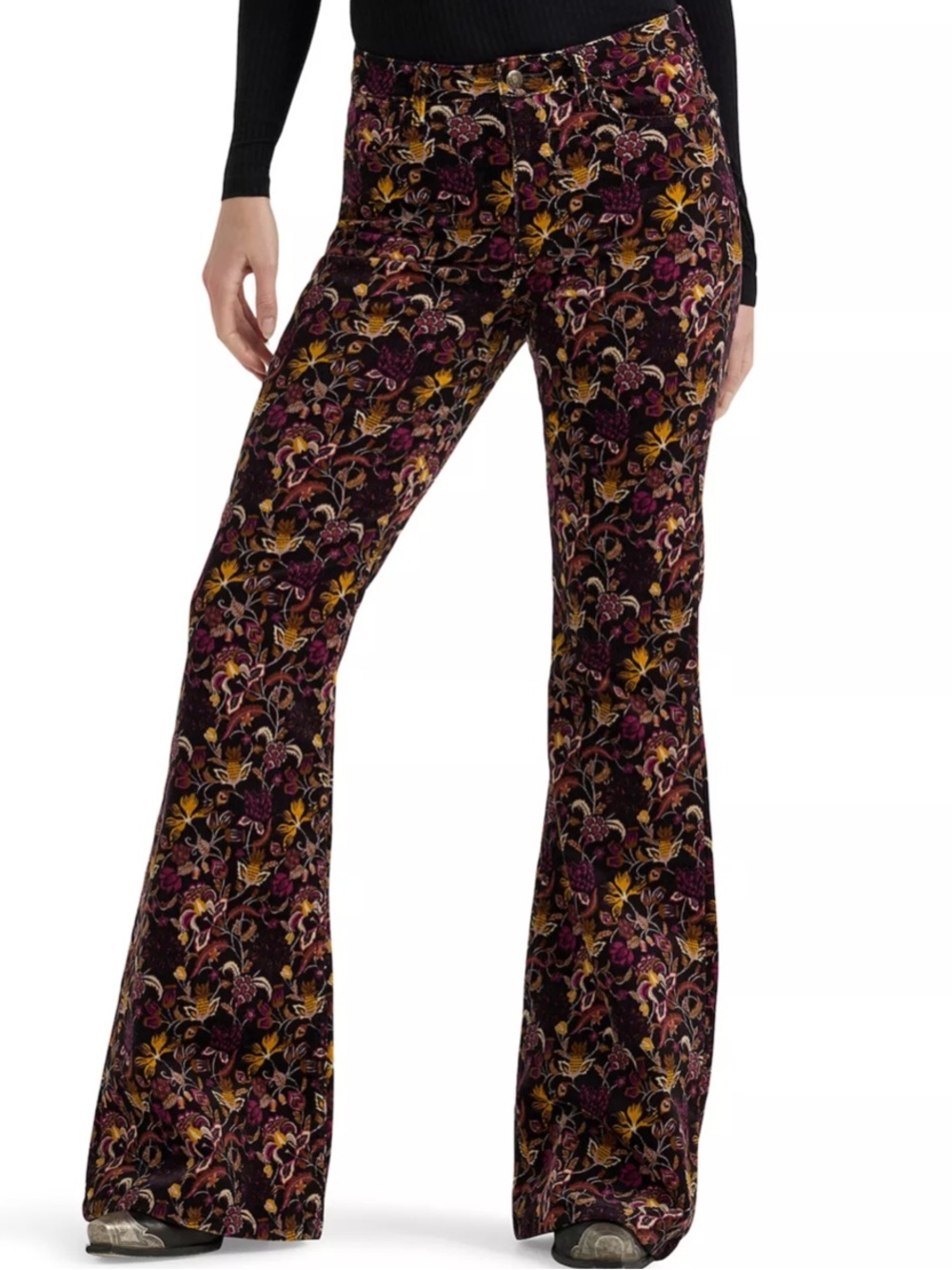 Wrangler high rise fierce flare Floral print corduroy Pants - Black & Purple